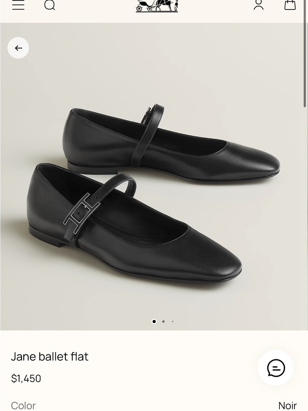Hermes Jane Leather Ballet Flats in Noir with Signature H Strap